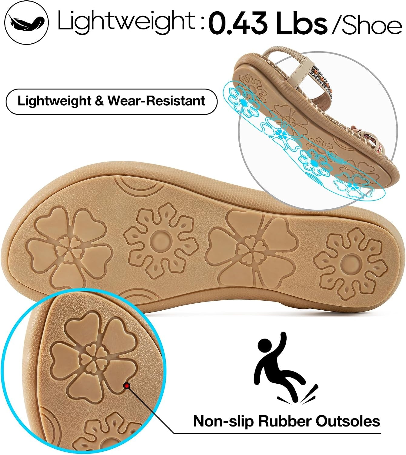 Flat Sandals for Women Summer: Casual Boho Beaded Toe Ring Dress Shoes - Comfortable Vacation Daily Walking Shoes
